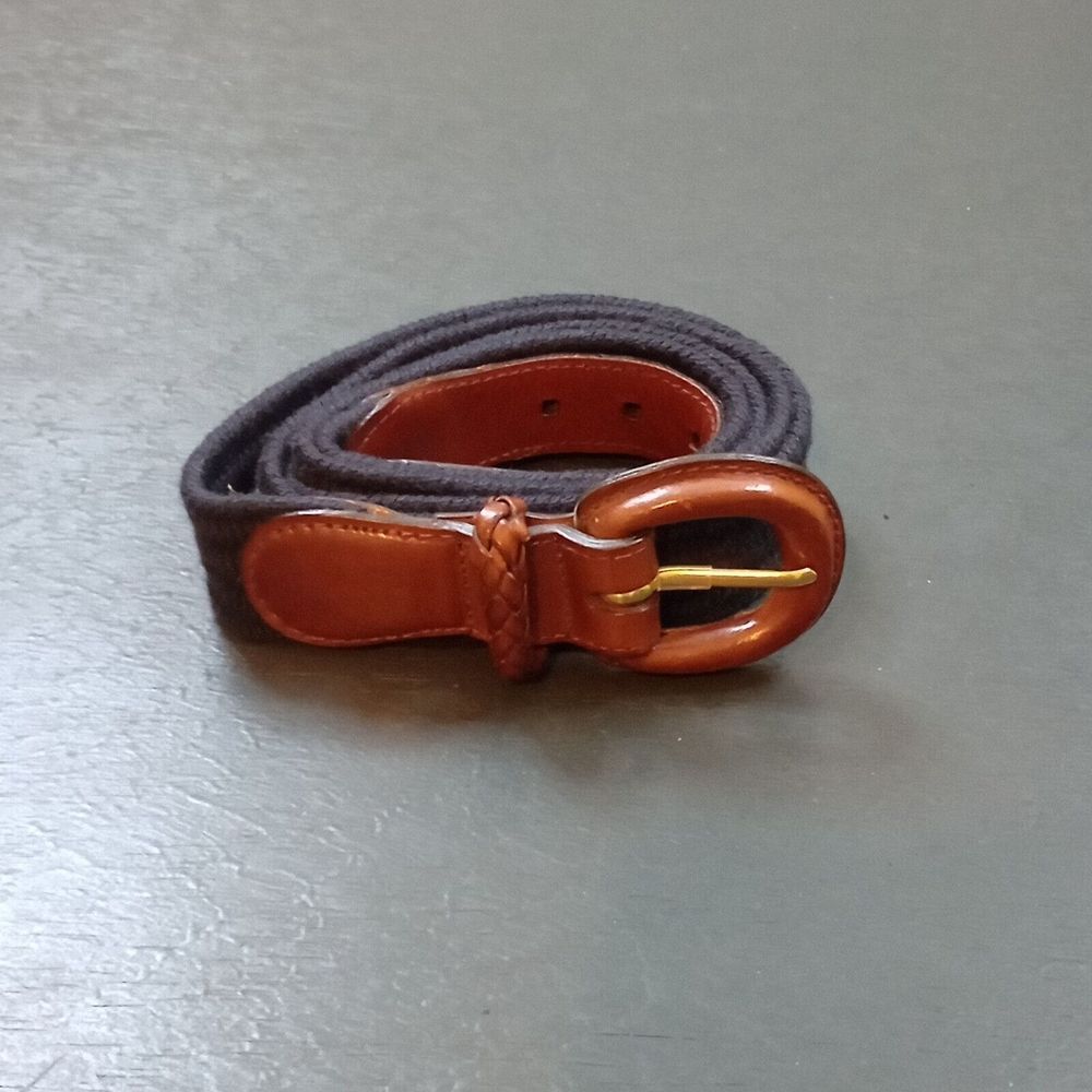 Talbots Women's Belt Size XXL Blue Woven Brown  Leather Tip 6212‎